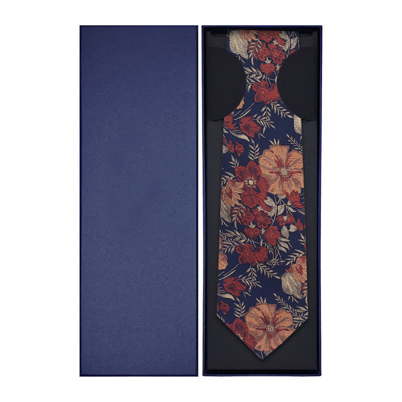 Men's Flower Embroidery Retro Blue Background Necktie