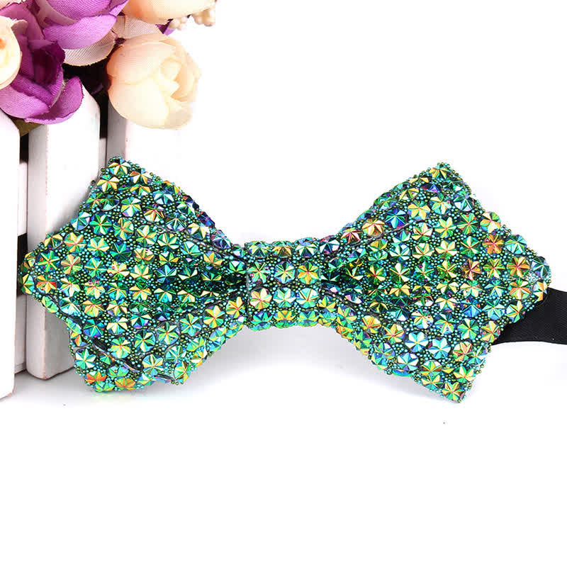 Men's Colorful Rhinestones Sequin Shining Pointed Bow Tie