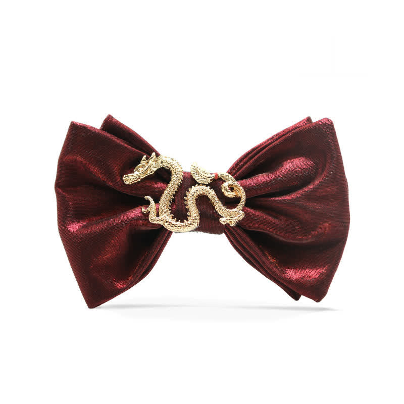 Men's Retro Shiny Burgundy Dragon Decor Bow Tie