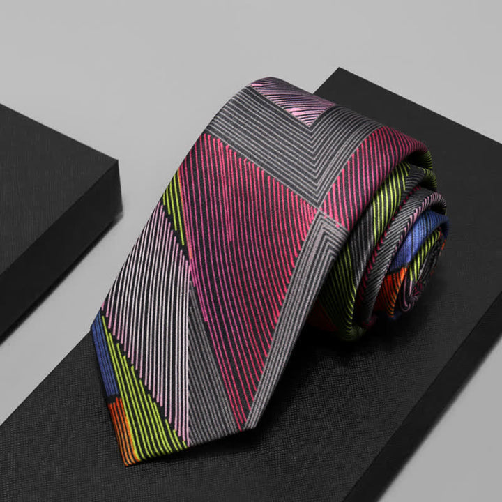 Men's Modern Multicolored Geometrical Lines Necktie