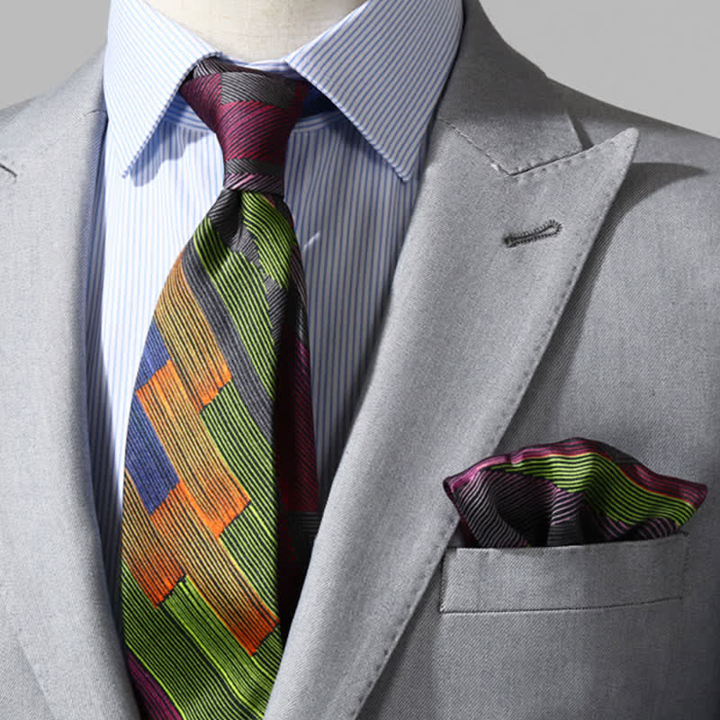 Men's Modern Multicolored Geometrical Lines Necktie