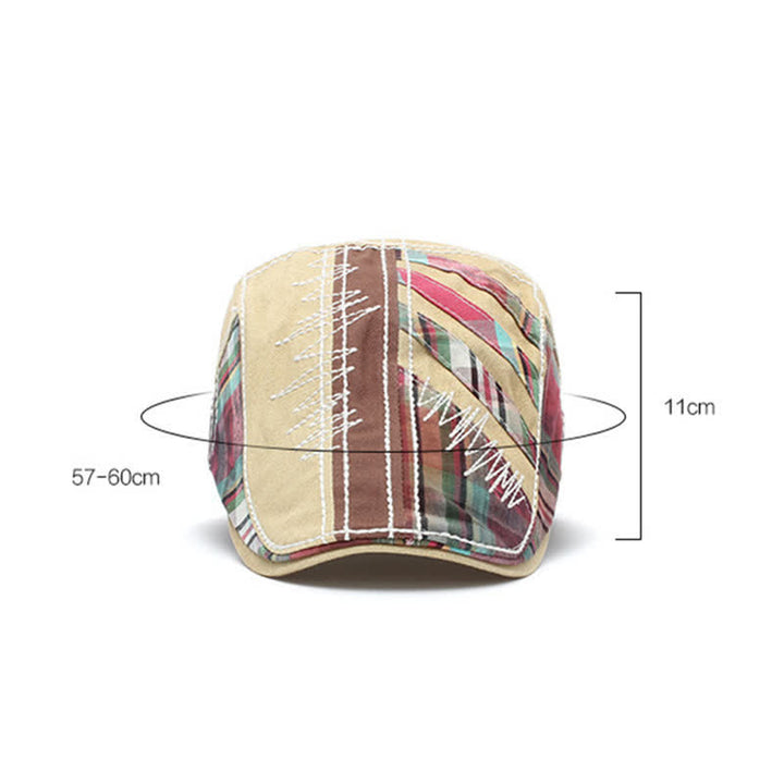 Cotton Patchwork Cabbie Adjustable Buckle Beret Hat