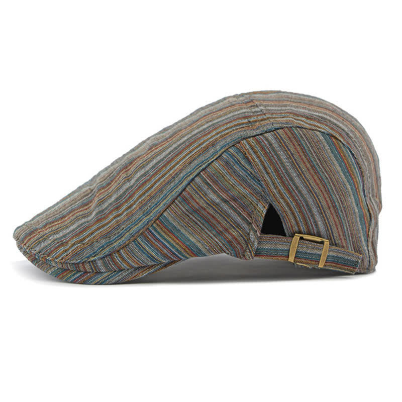 Retro Striped Adjustable Buckle Casual Beret Hat