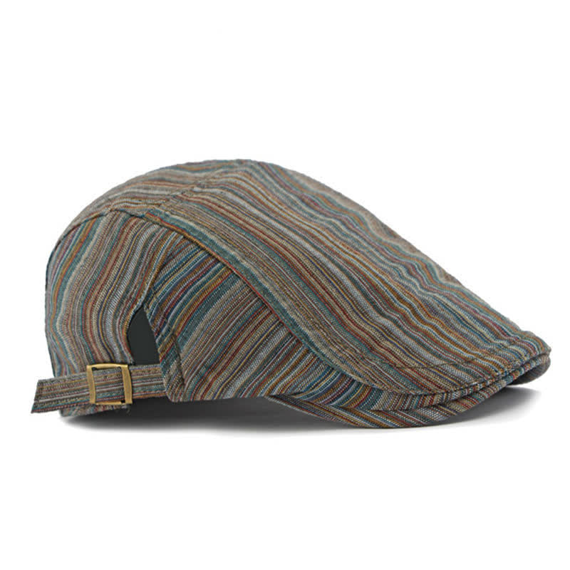 Retro Striped Adjustable Buckle Casual Beret Hat