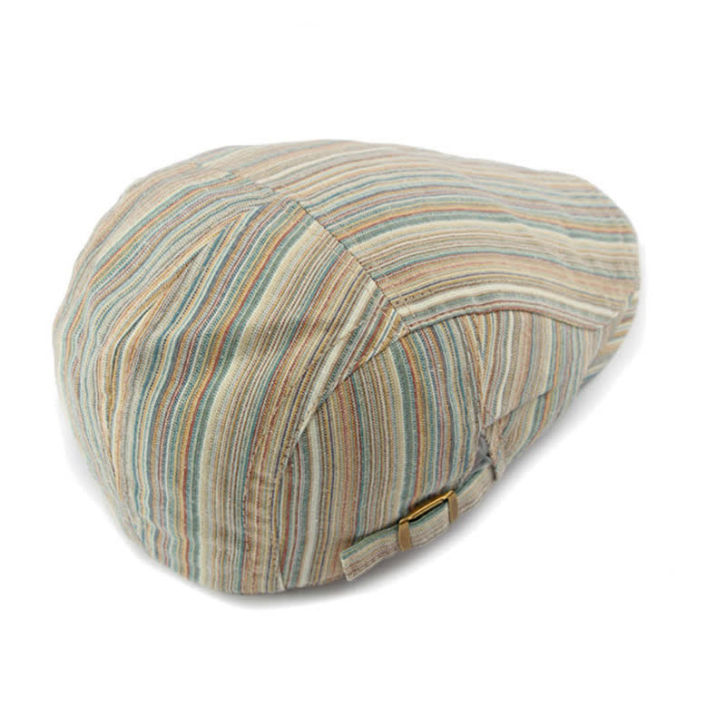 Retro Striped Adjustable Buckle Casual Beret Hat