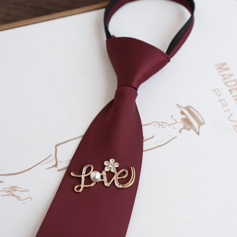 Men's Dark Red Golden Decor Wedding Zipper Necktie