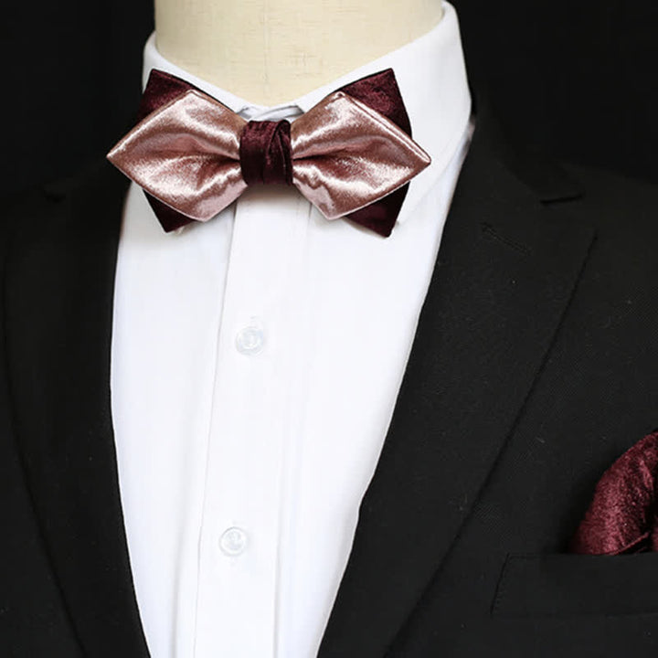 Men's Glossy Pink & Burgundy Double Layers Bow Tie