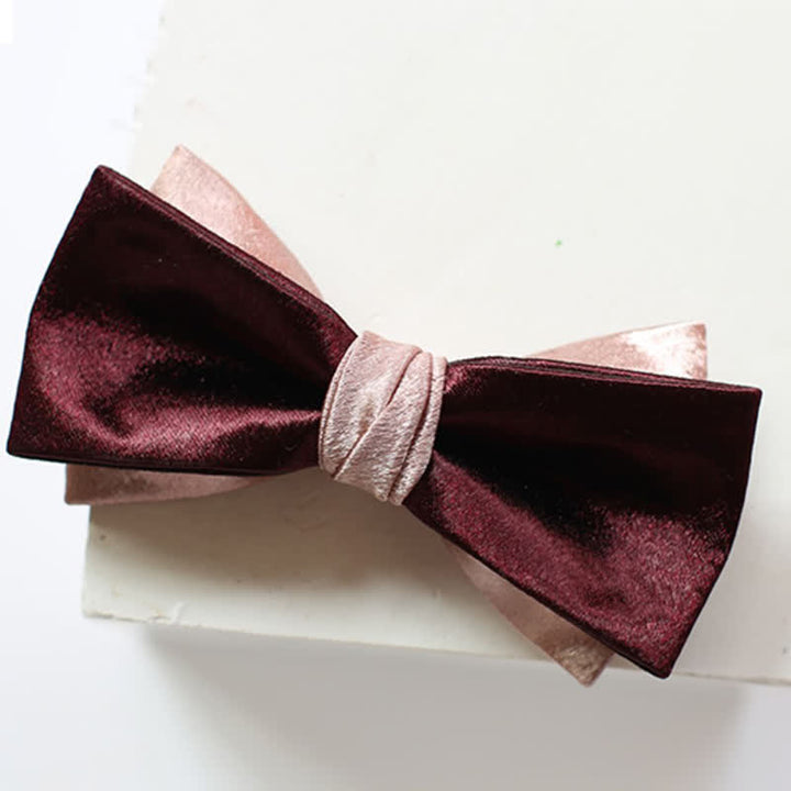 Men's Glossy Pink & Burgundy Double Layers Bow Tie