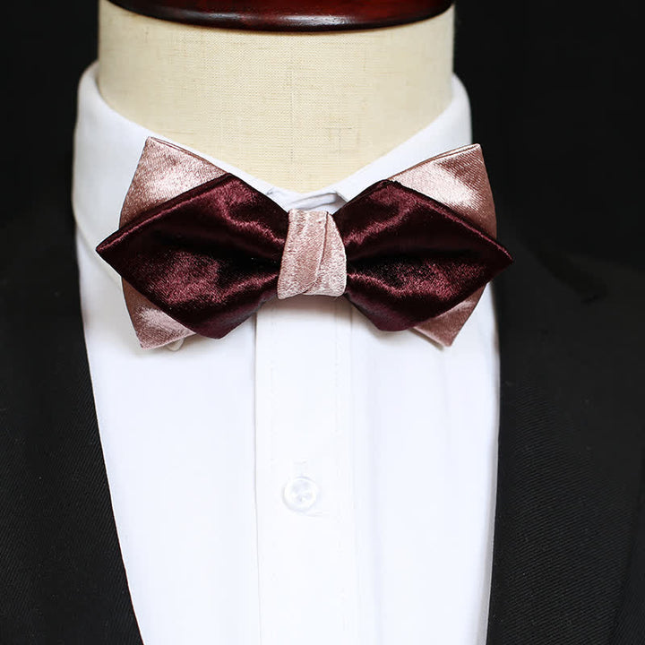 Men's Glossy Pink & Burgundy Double Layers Bow Tie