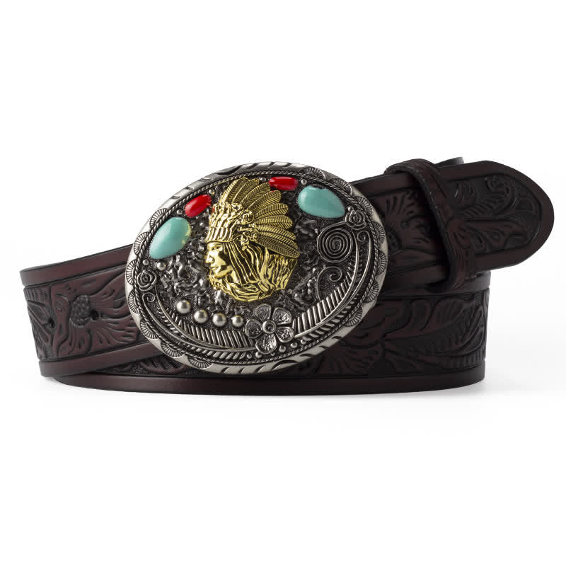 Men's Turquoise Country Indian Style Leather Belt