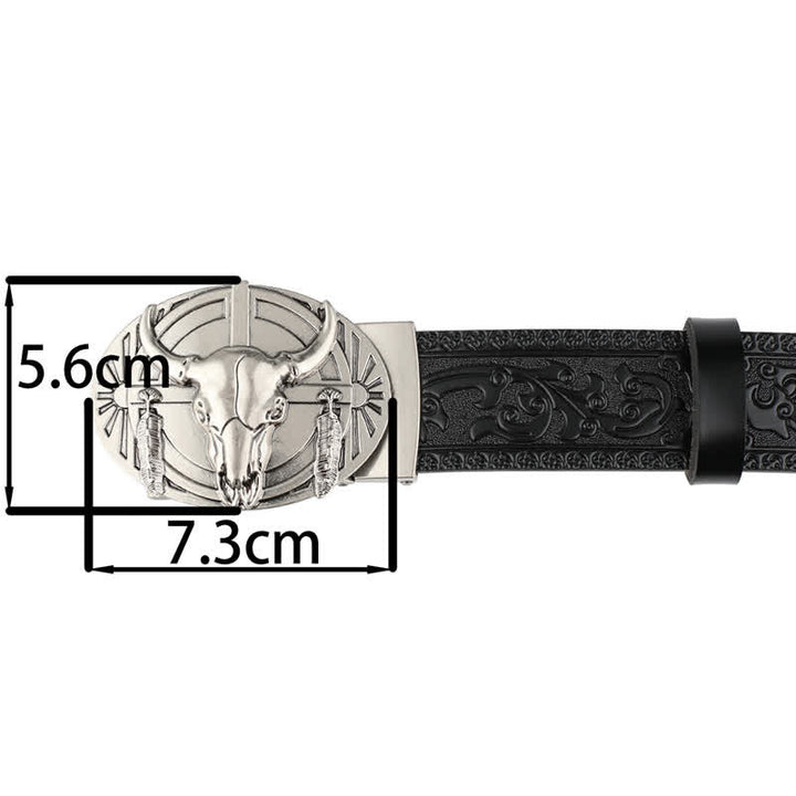 Men's Longhorn Bull With Feather Automatic Buckle Leather Belt