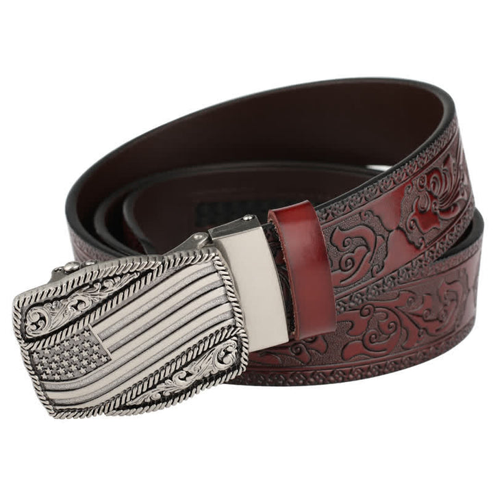 Men's Carved American Flag Automatic Buckle Leather Belt