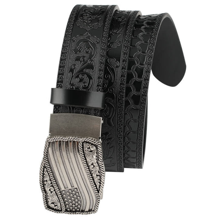 Men's Carved American Flag Automatic Buckle Leather Belt