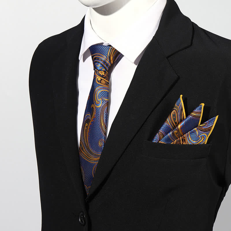 2Pcs Men's Luxury Paisley Pocket Square Necktie Set