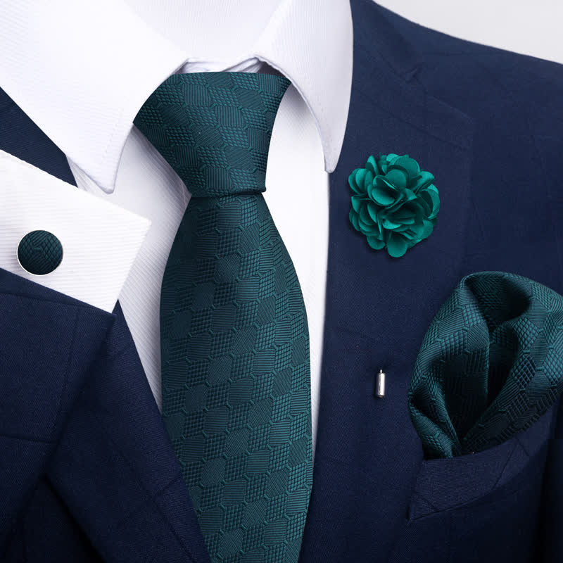 4Pcs Men's Gentle Dark Green Series Necktie Set