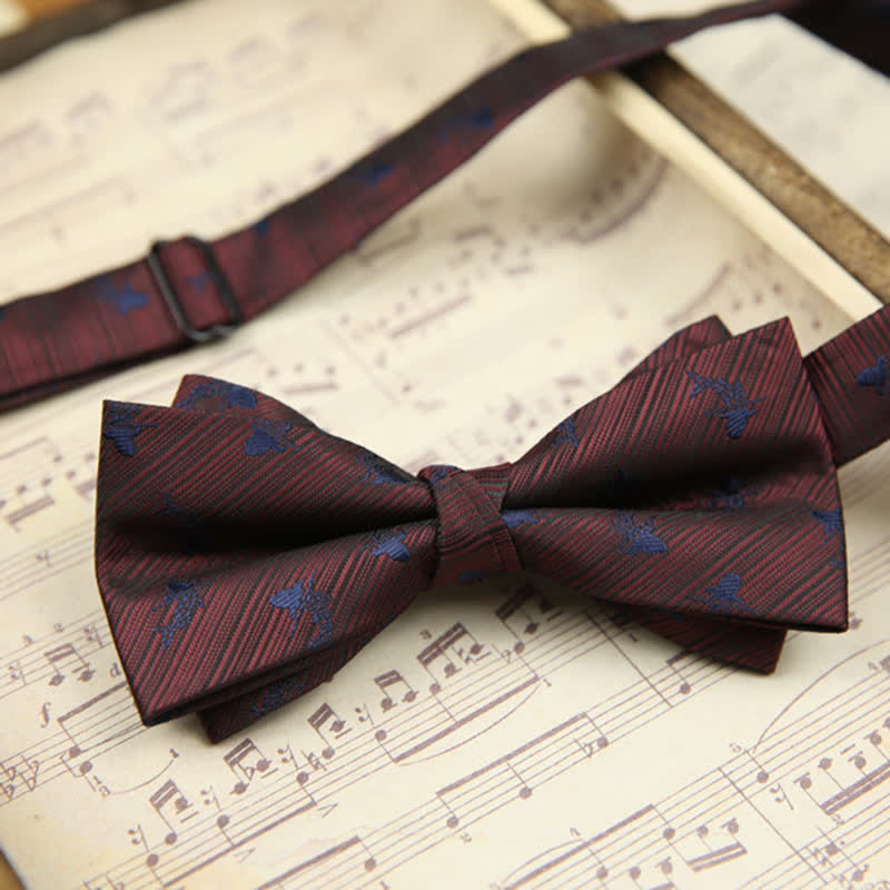 Men's Vintage Leaves Striped Twilled Bow Tie