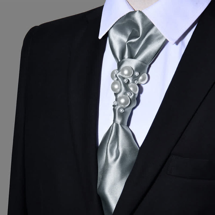 Men's Vintage Look Pearls Wedding Necktie - Gray - image 10