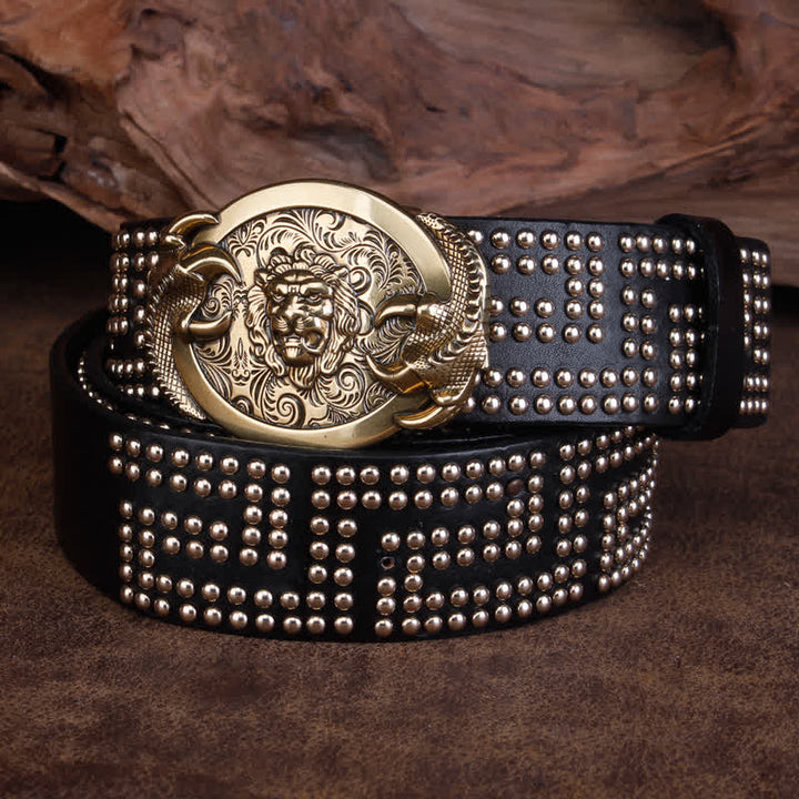 Men's Lion Claws Heavy Metal Rivets Leather Belt