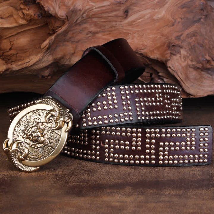 Men's Lion Claws Heavy Metal Rivets Leather Belt