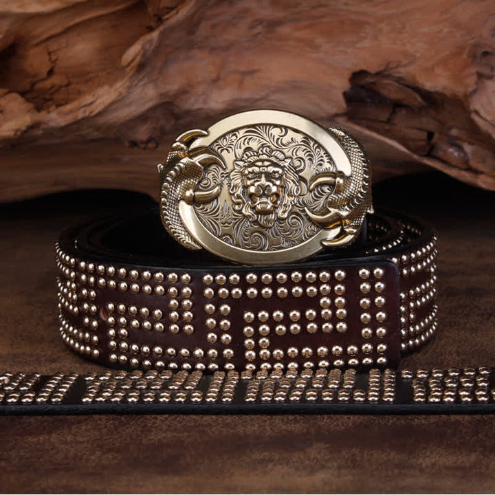 Men's Lion Claws Heavy Metal Rivets Leather Belt