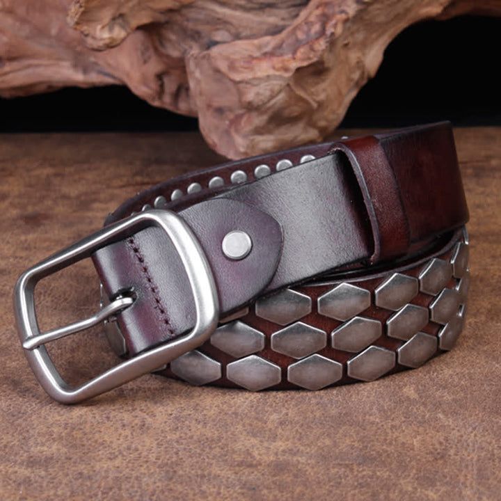 Men's Punk Fish Scale Flakes Rivets Leather Belt