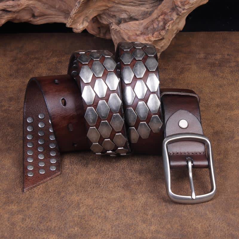 Men's Punk Fish Scale Flakes Rivets Leather Belt