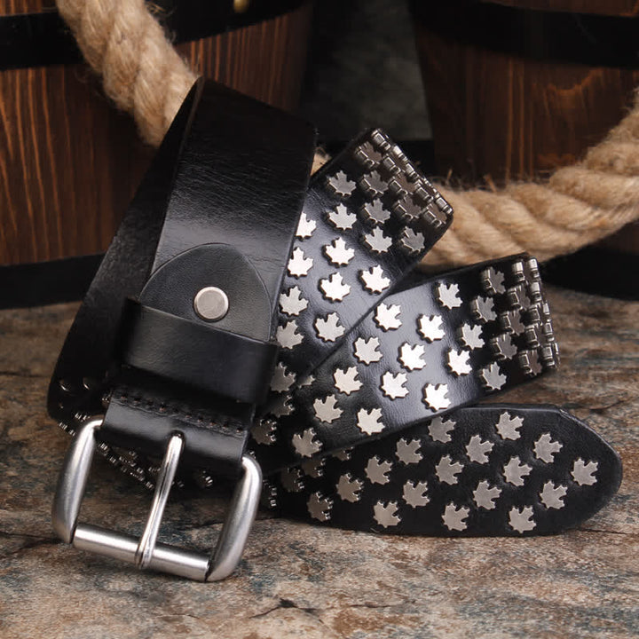 Men's Unique Maple Leaf Shape Rivets Leather Belt