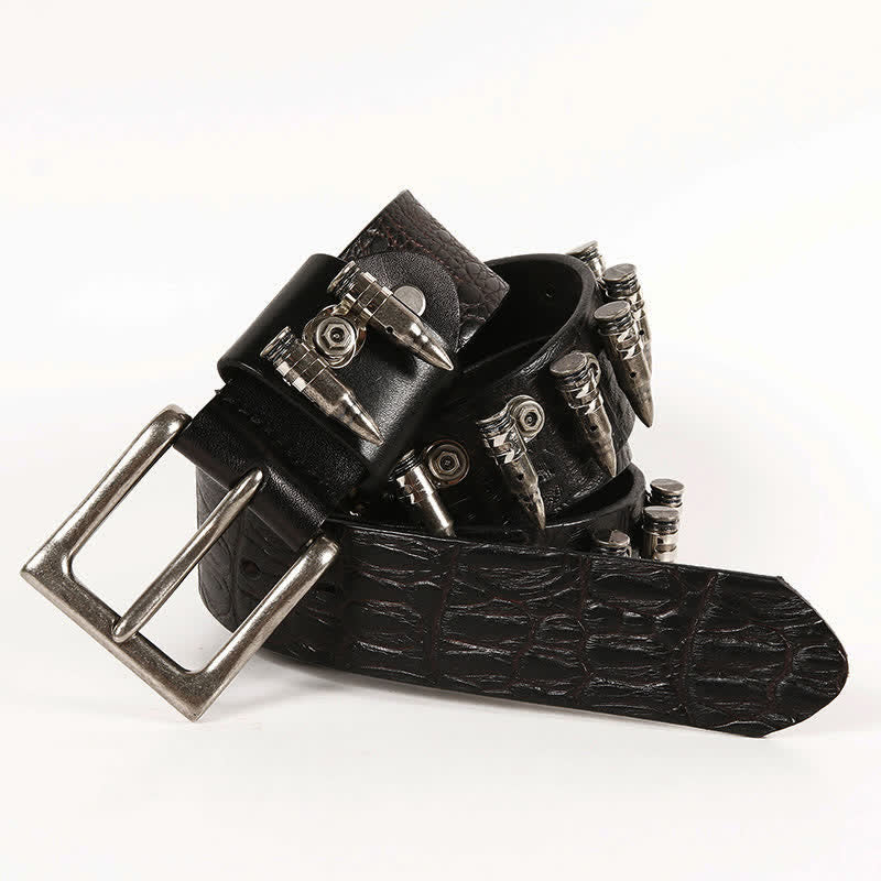 Men's Decorative Bullet Rivets Crocodile Pattern Leather Belt