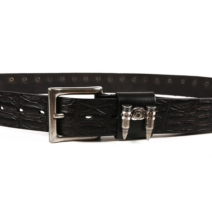 Men's Decorative Bullet Rivets Crocodile Pattern Leather Belt