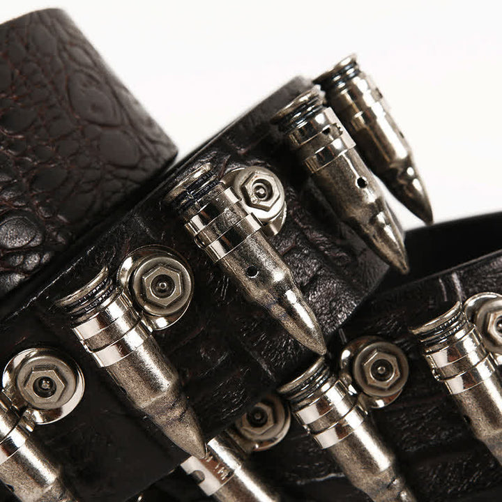 Men's Decorative Bullet Rivets Crocodile Pattern Leather Belt