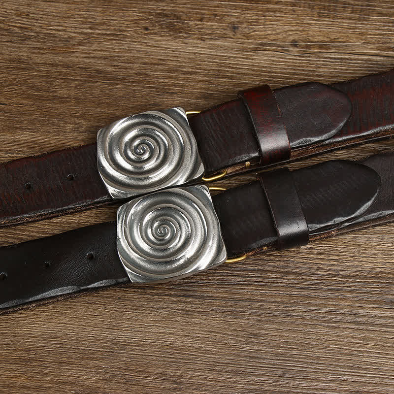 Men's Dizzy Round Spiral Buckle Leather Belt