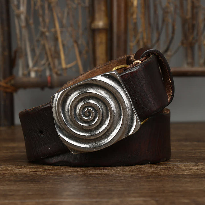 Men's Dizzy Round Spiral Buckle Leather Belt