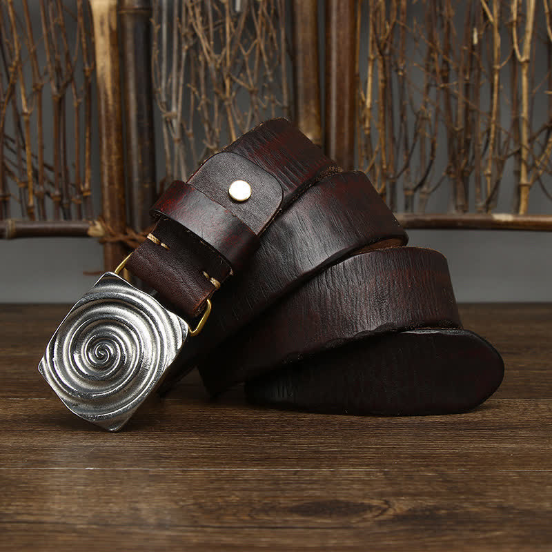 Men's Dizzy Round Spiral Buckle Leather Belt