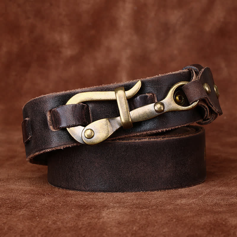 Men's Retro Distressed Hook Buckle Cavalry Leather Belt