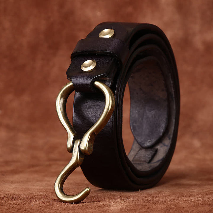 Men's Braided Brass Hook Buckle Cavalry Leather Belt