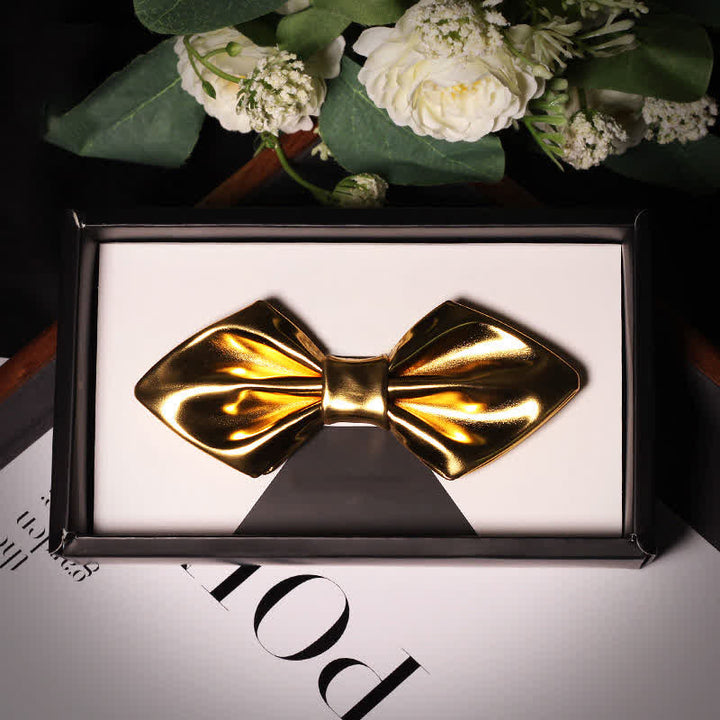 Men's Shining Modern Metallic Gold Leather Bow Tie