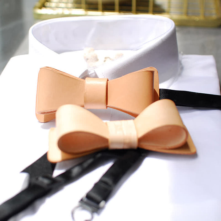 Men's Light Brown Handmade Leather Bow Tie