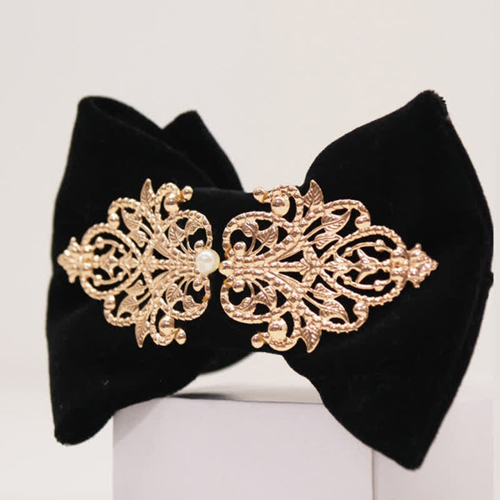 Men's Black Velvet Metallic Decor Oversized Pointed Bow Tie