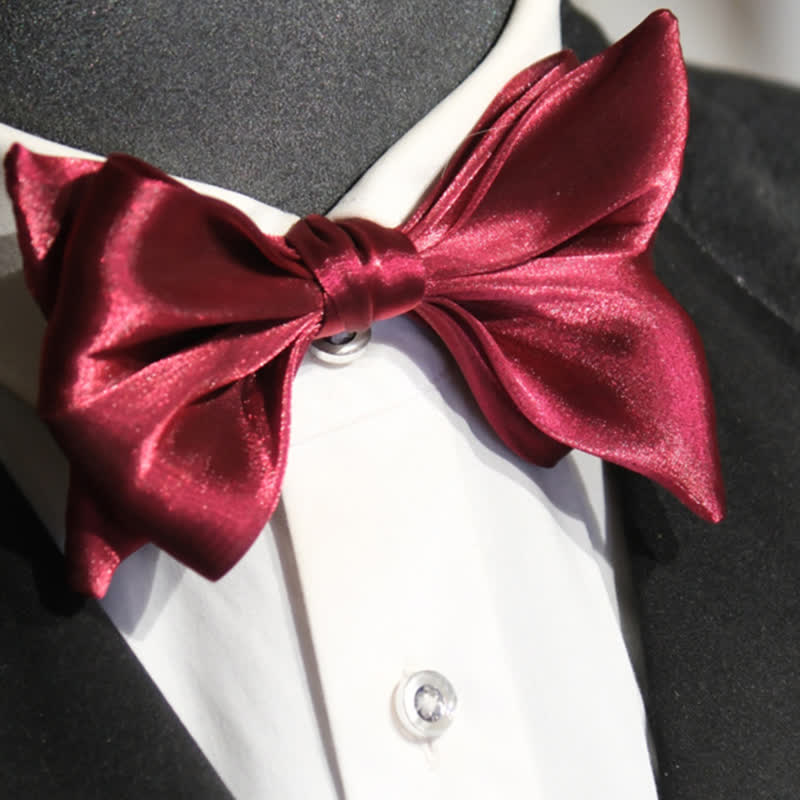 Men's Wine Red Shiny Fish Tail Shape Bow Tie