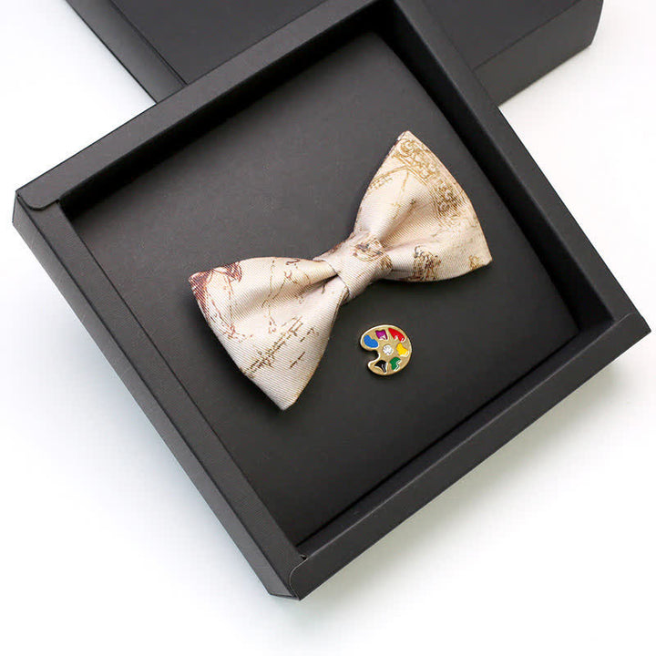 2Pcs Men's Painting Manuscript Palette Brooch Bow Tie Set