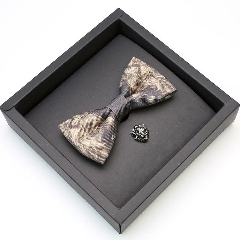 2Pcs Men's Lion Head Pattern Brooch Bow Tie Set - image 2