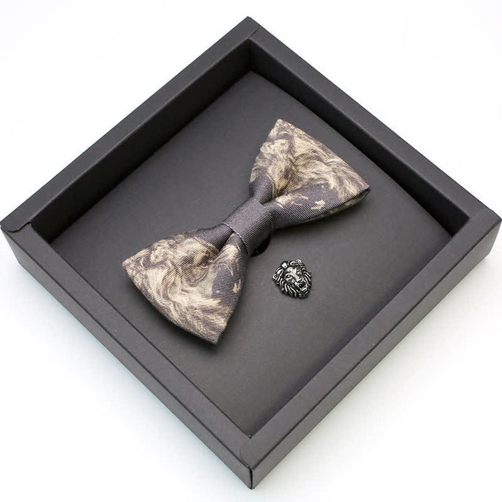 2Pcs Men's Lion Head Pattern Brooch Bow Tie Set - image 2