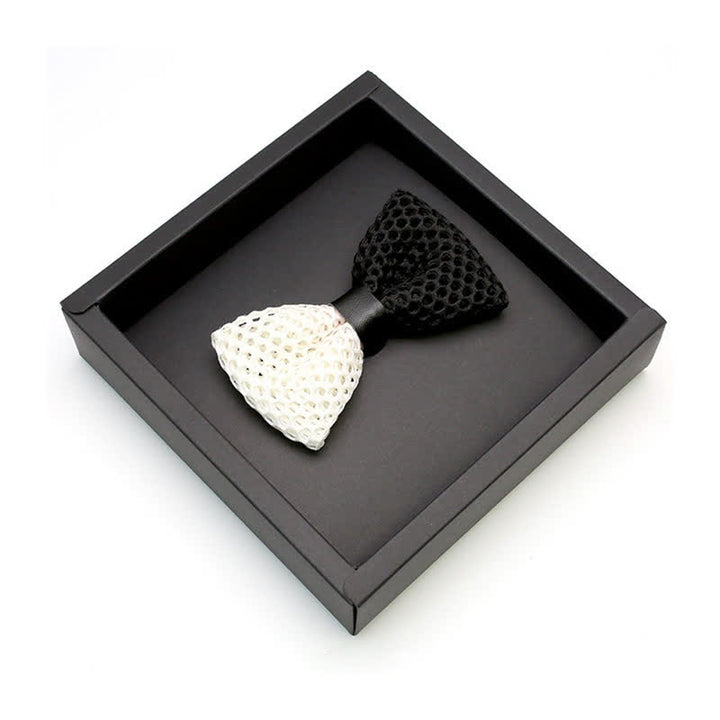 Men's Black & White Honeycomb Lattice Bow Tie