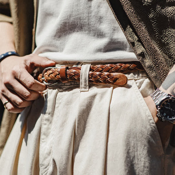 Men's Vintage Woven Vegetable Tanned Leather Belt