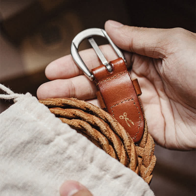 Men's Vintage Woven Vegetable Tanned Leather Belt