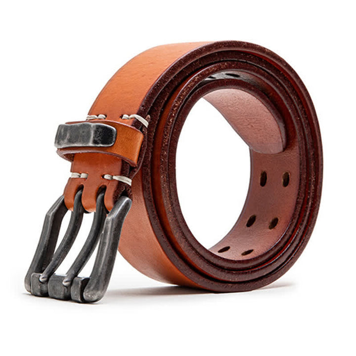 Men's Cowhide Tanned Double-Pin Buckle Leather Belt