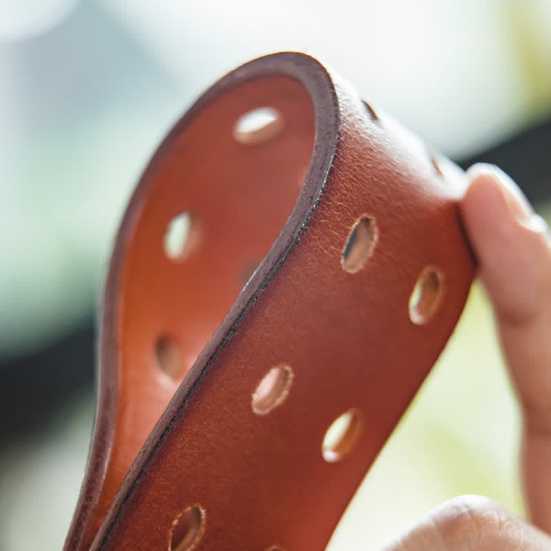 Men's Cowhide Tanned Double-Pin Buckle Leather Belt