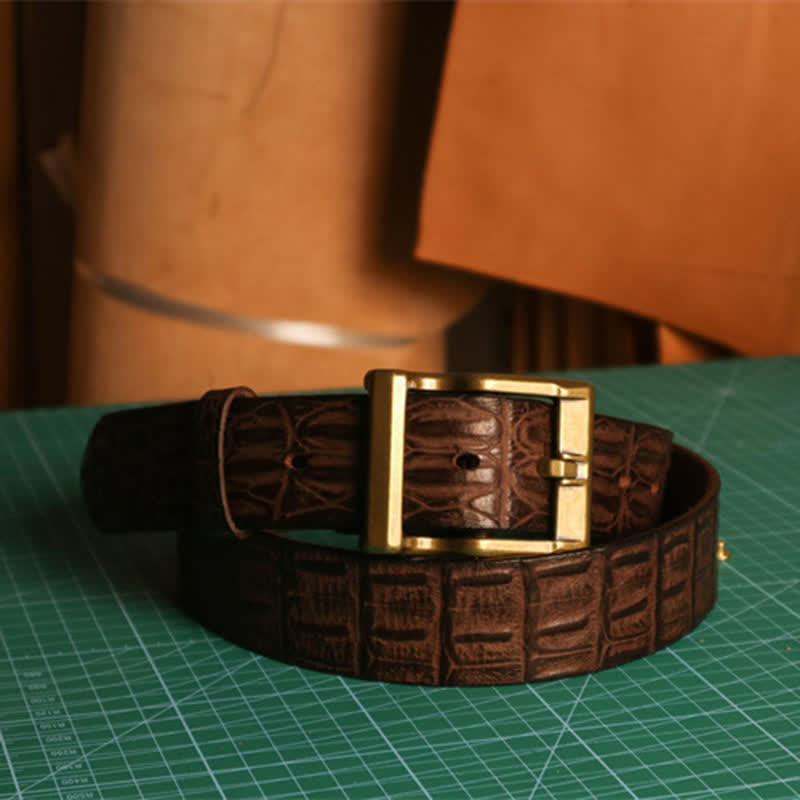 Men's Embossed Crocodile Skin Pattern Leather Belt