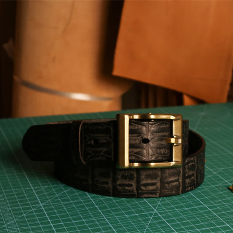 Men's Embossed Crocodile Skin Pattern Leather Belt