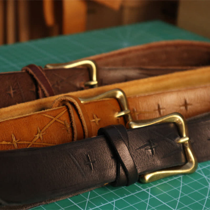 Men's Personality Hand-Cutting Cross Design Leather Belt